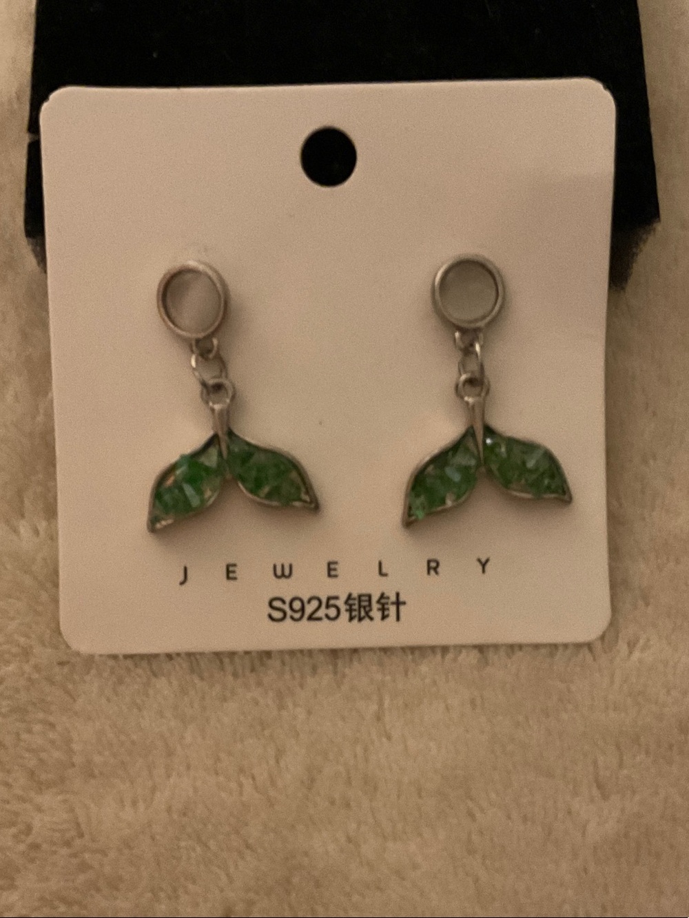 Green Enamel Leaf Drop Earrings with Silver Posts